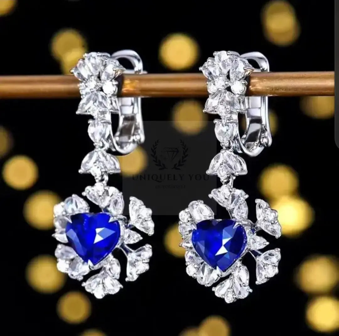 3.58ct Royal Blue Sapphire Heart Dangle Earrings  Uniquely You Online