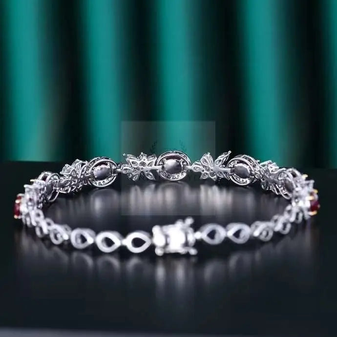 3.75ct Pigeon Blood Flower Link Bracelet - Uniquely You Online