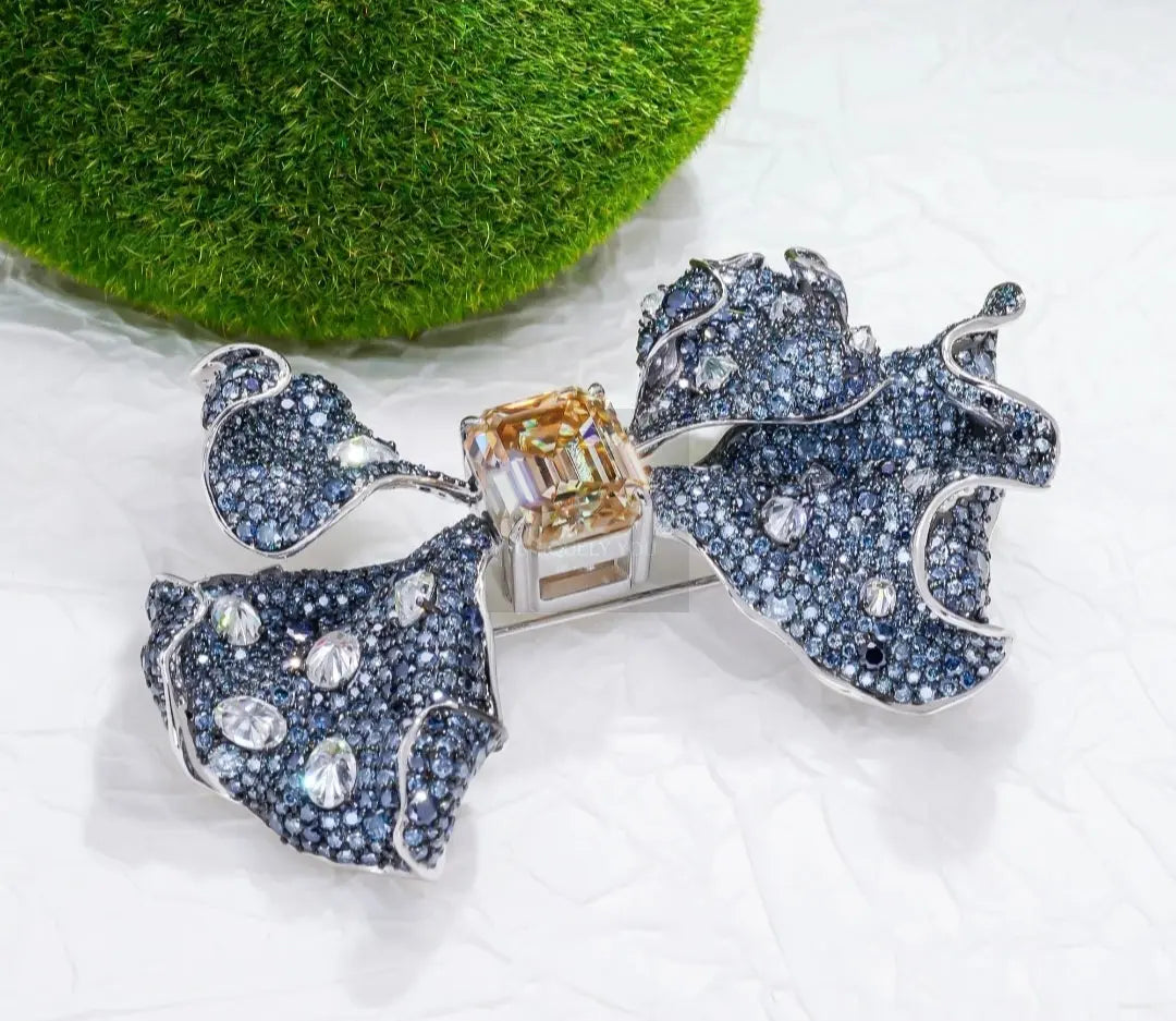 36.52ct Moissanite Blue and Gold Bow Brooch  Uniquely You Online 