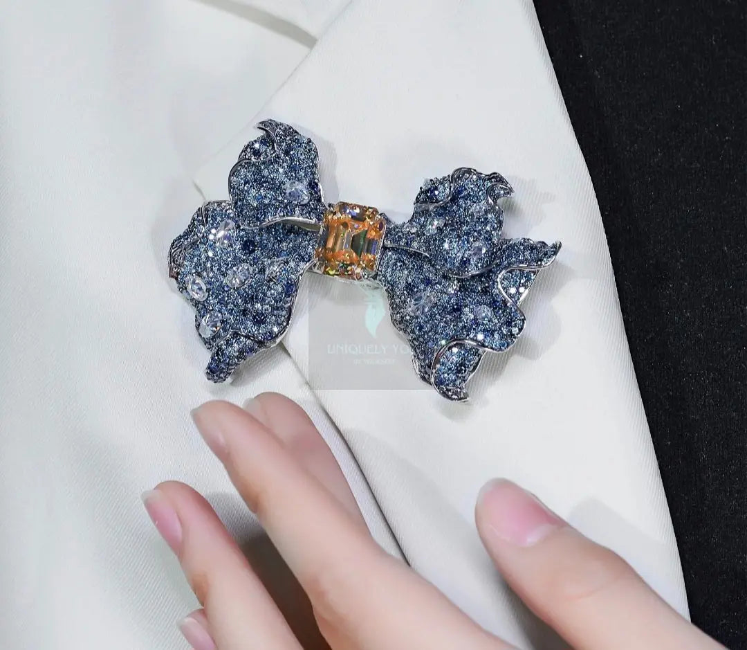 36.52ct Moissanite Blue and Gold Bow Brooch  Uniquely You Online 