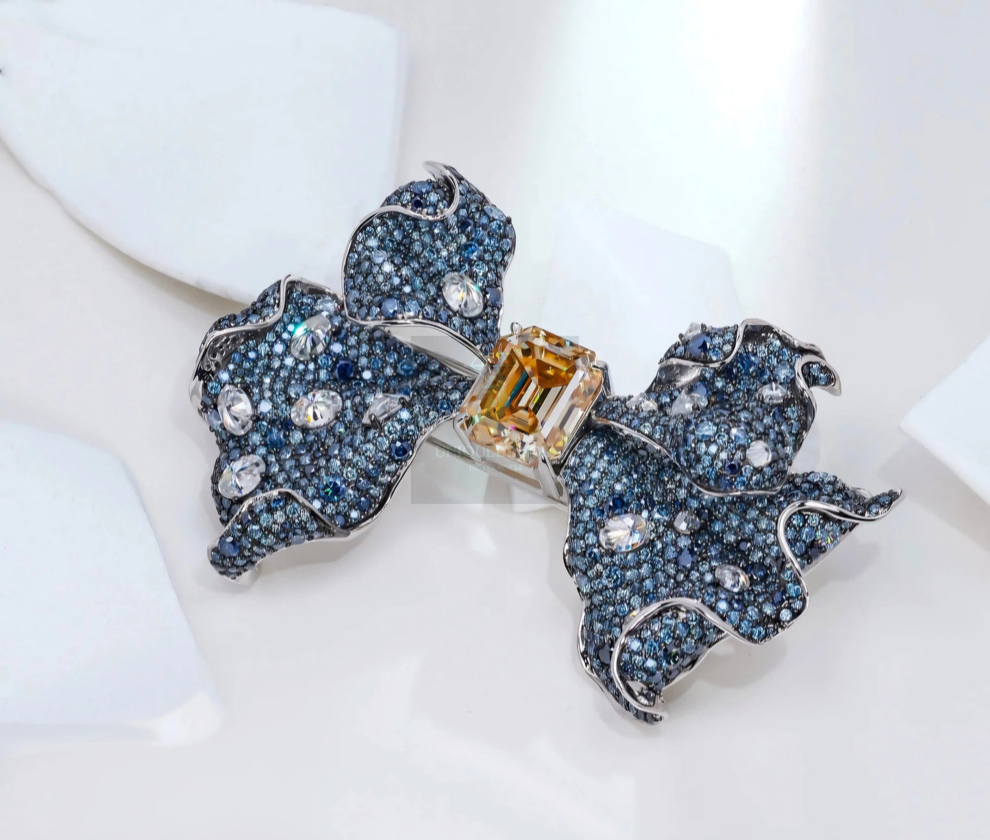 36.52ct Moissanite Blue and Gold Bow Brooch  Uniquely You Online 