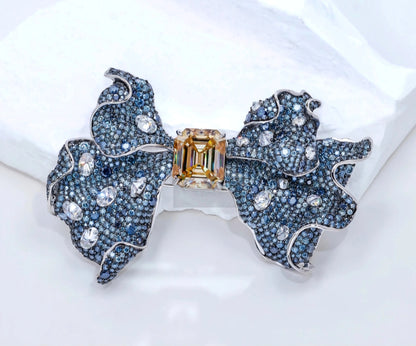 36.52ct Moissanite Blue and Gold Bow Brooch  Uniquely You Online 