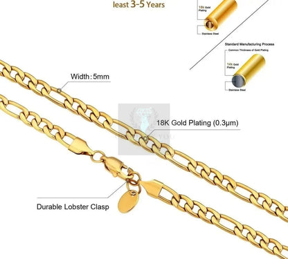 3mm-5mm 18K Gold Plated Figaro Chain - Uniquely You Online