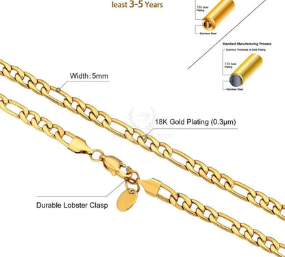 3mm-5mm 18K Gold Plated Figaro Chain - Uniquely You Online