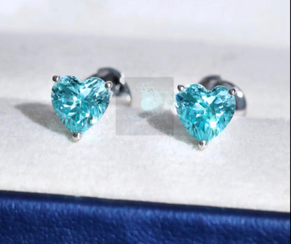 6.5mm Lab Paraiba Heart Stud Earrings - Uniquely You Online