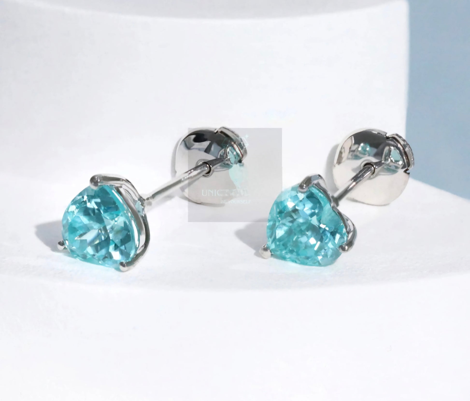 6.5mm Lab Paraiba Heart Stud Earrings - Uniquely You Online