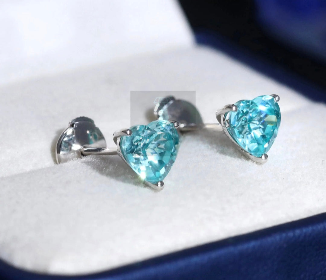 6.5mm Lab Paraiba Heart Stud Earrings - Uniquely You Online