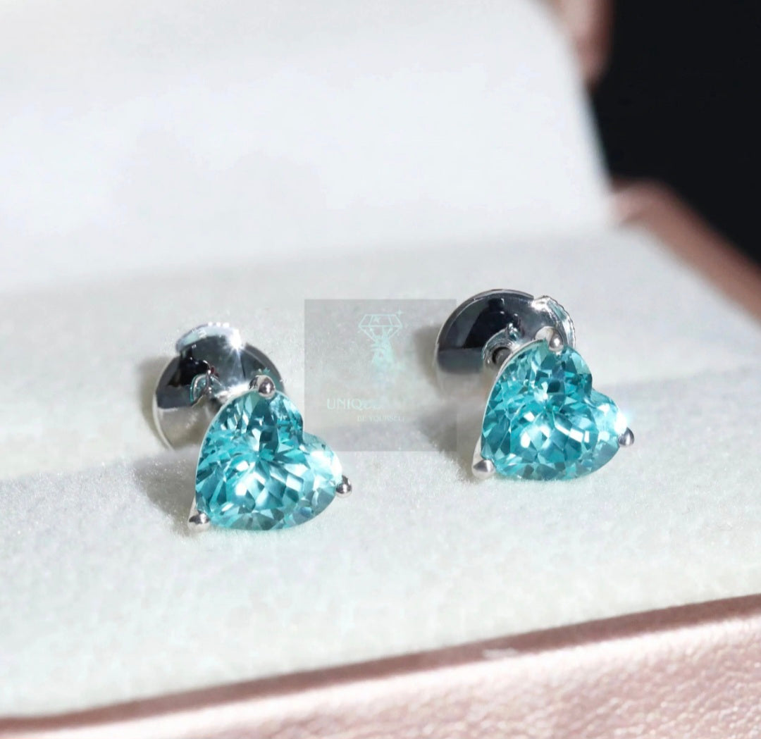 6.5mm Lab Paraiba Heart Stud Earrings - Uniquely You Online