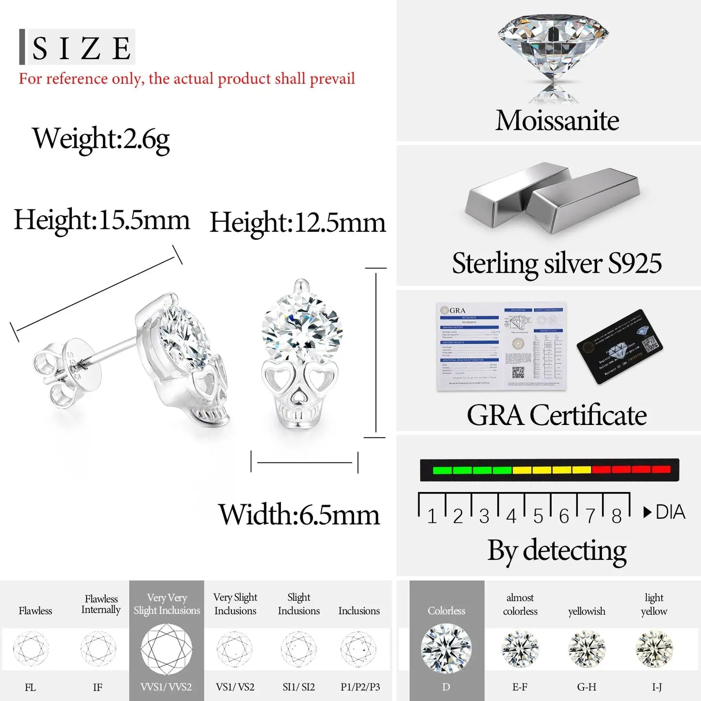 6.5mm VVS Moissanite Love Ghost Stud Earring