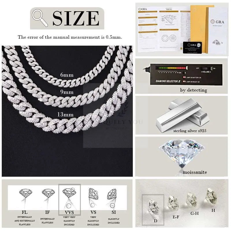 6mm-17mm Round Moissanite Cuban Link Chain and Bracelet