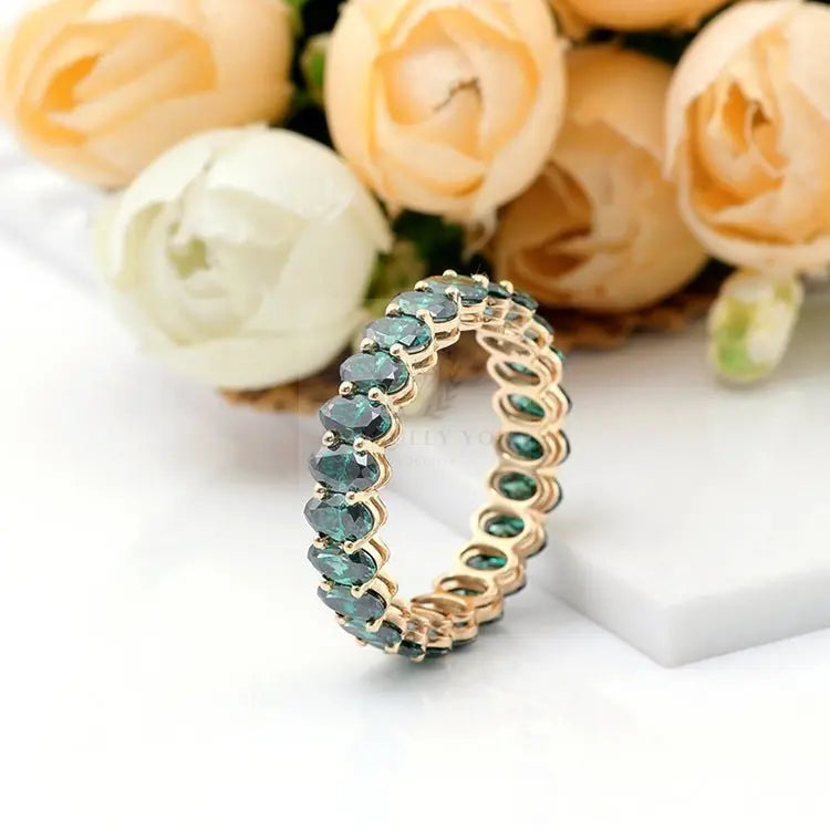 7ct Oval Green Moissanite Eternity Ring