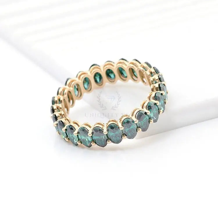 7ct Oval Green Moissanite Eternity Ring