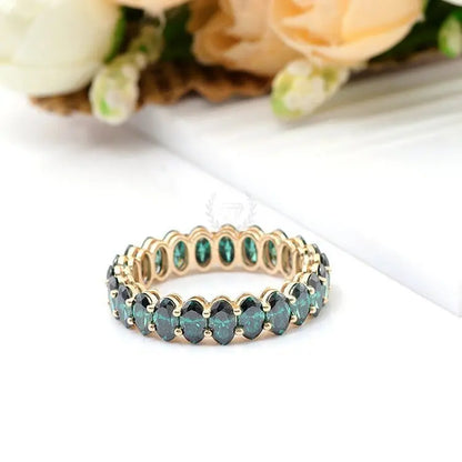 7ct Oval Green Moissanite Eternity Ring