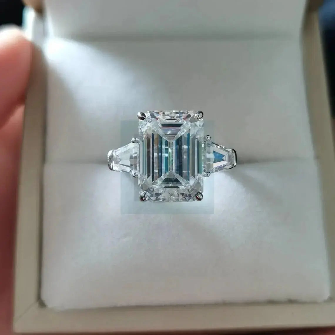 8ct Emerald Cut Moissanite Ring with Tapered Baguettes - Uniquely You Online