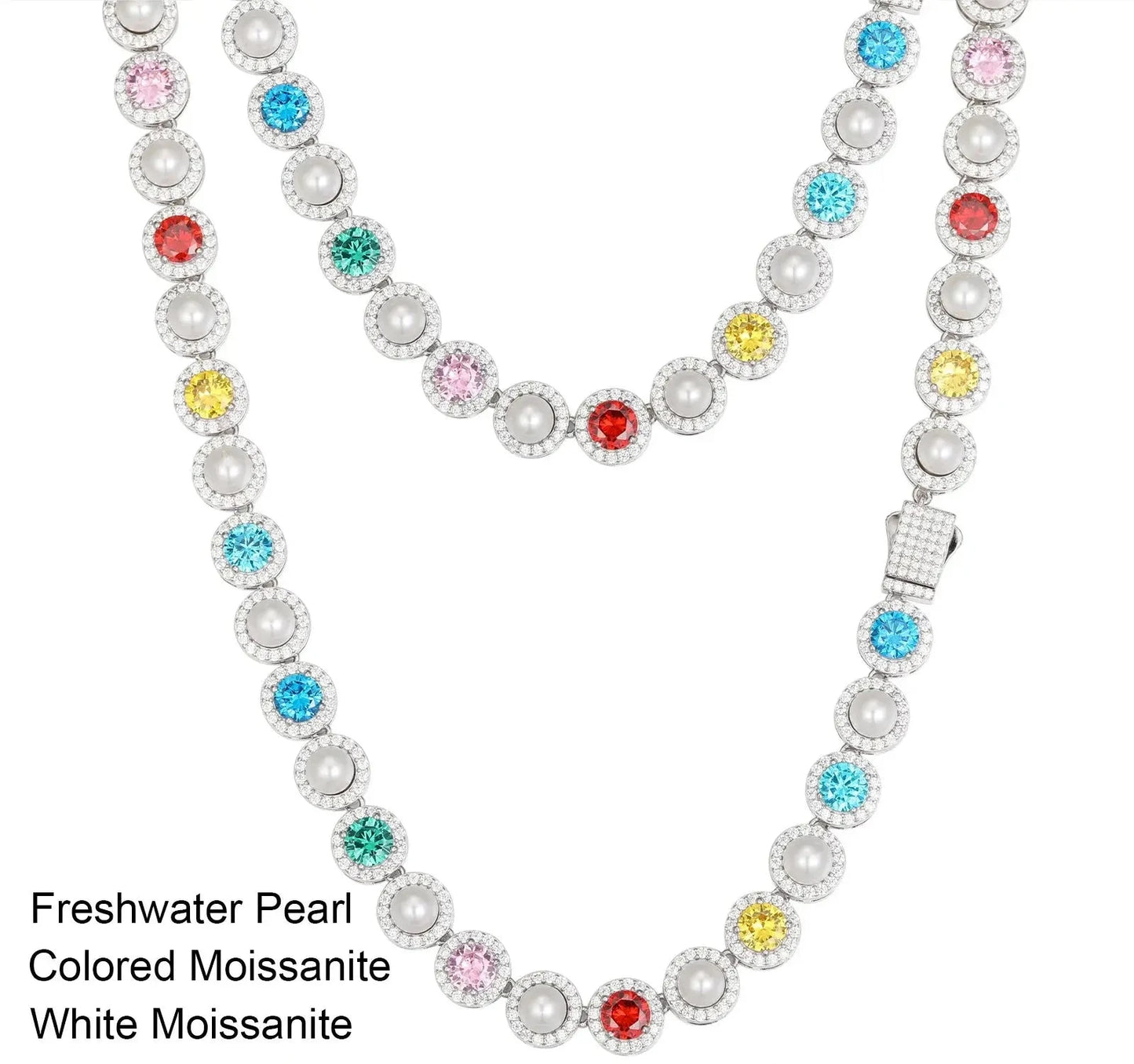 9.5mm CZ/Moissanite Freshwater Pearl Halo Tennis Necklace - Uniquely You Online