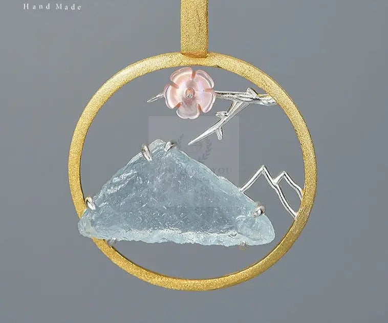 Aquamarine Gemstone Circle Pendant - Uniquely You Online