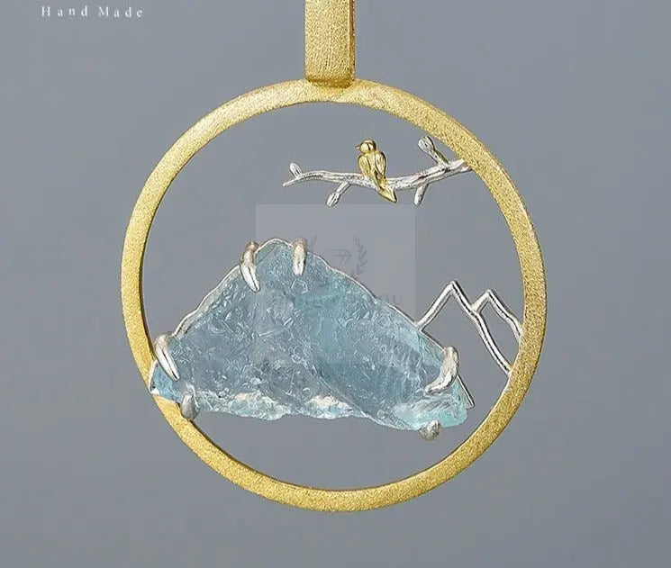 Aquamarine Gemstone Circle Pendant - Uniquely You Online