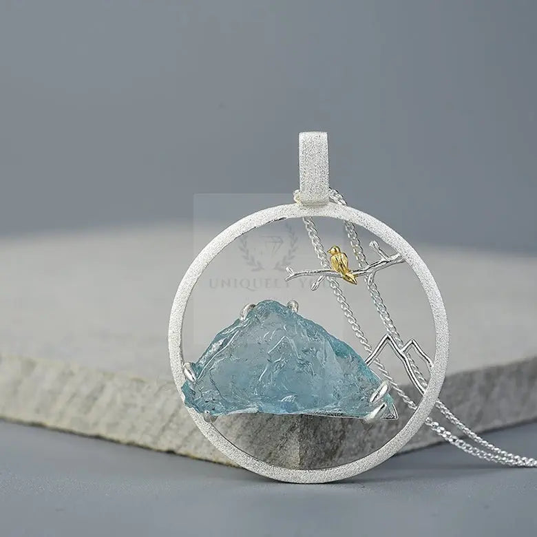 Aquamarine Gemstone Circle Pendant - Uniquely You Online