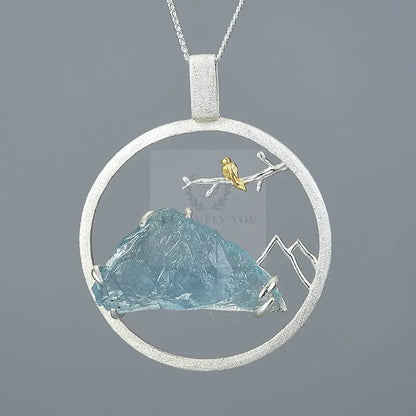 Aquamarine Gemstone Circle Pendant - Uniquely You Online