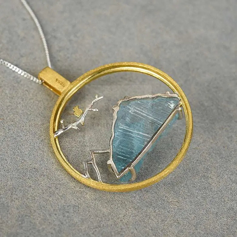 Aquamarine Gemstone Circle Pendant - Uniquely You Online