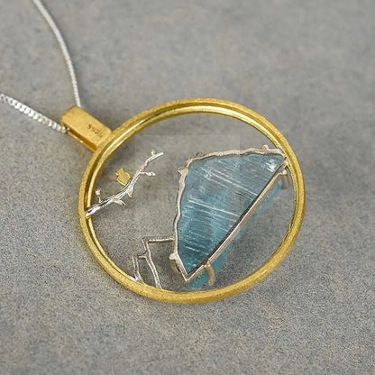 Aquamarine Gemstone Circle Pendant - Uniquely You Online