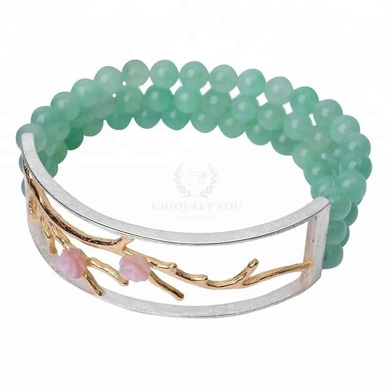 Aventurine Flower Bead Bracelet - Uniquely You Online