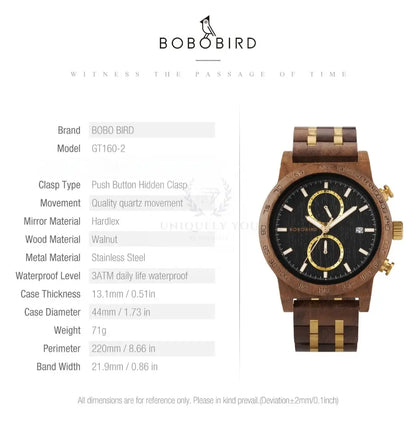 BOBO BIRD GT160 Chronograph Watch  Uniquely You Online