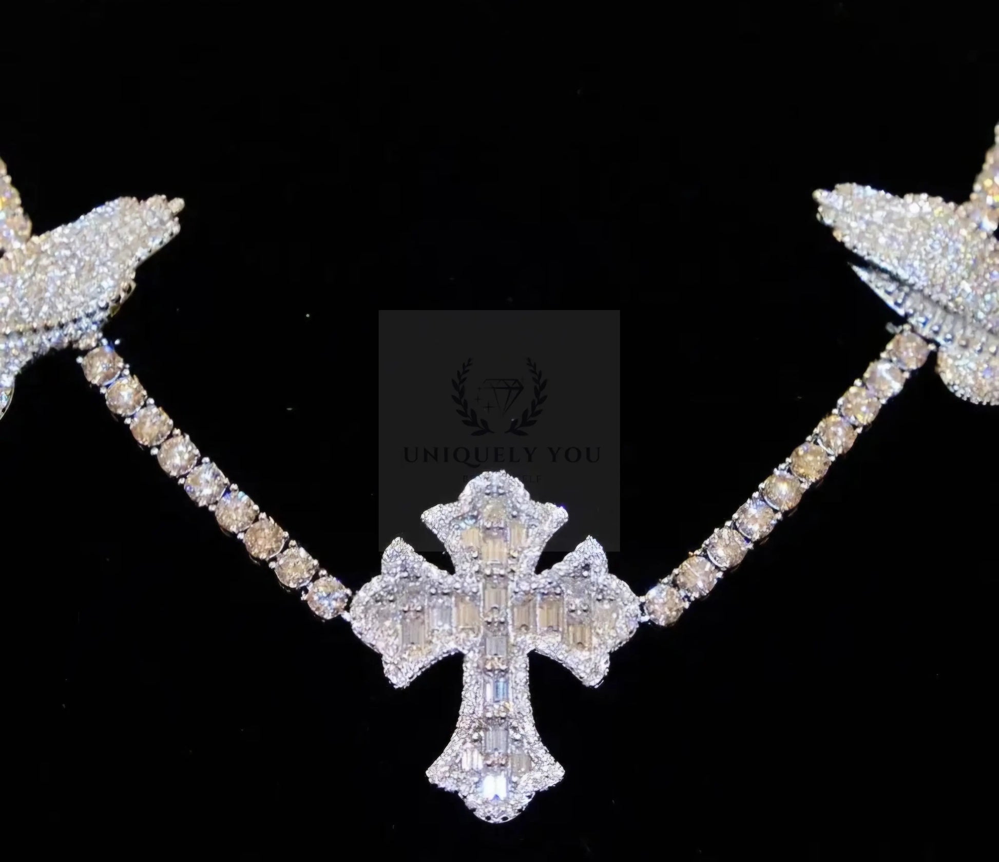 Baguette VVS Moissanite Cross Pray Tennis Chain  Uniquely You Online