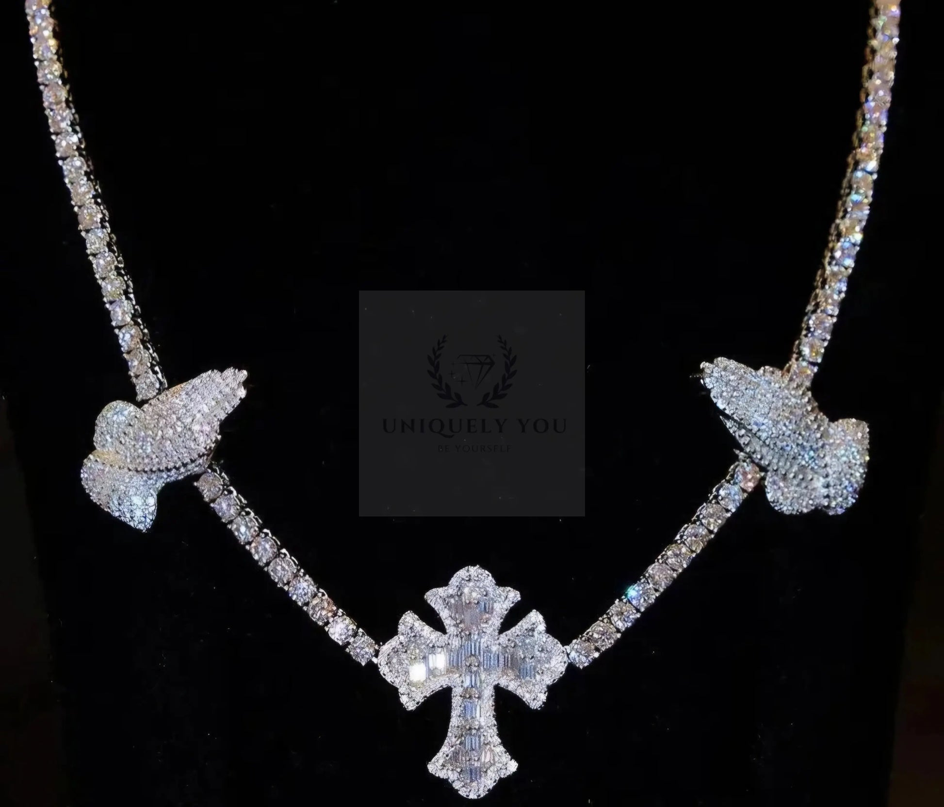 Baguette VVS Moissanite Cross Pray Tennis Chain  Uniquely You Online