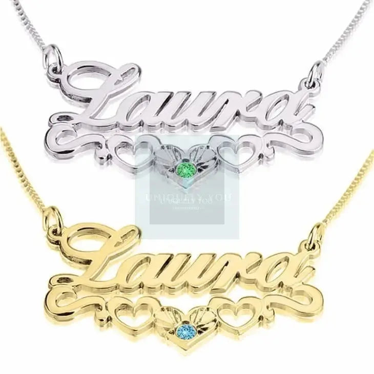 Birthstone Name Necklace with Hearts - Uniquely You Online