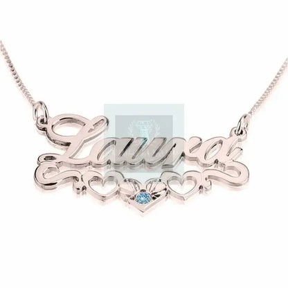 Birthstone Name Necklace with Hearts - Uniquely You Online