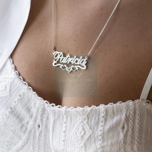 Birthstone Name Necklace with Hearts - Uniquely You Online