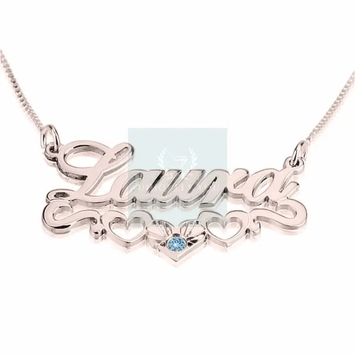 Birthstone Name Necklace with Hearts - Uniquely You Online