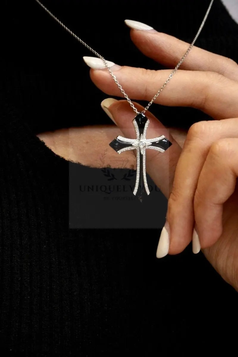 Black Onyx Diamond Cross Pendant - Uniquely You Online