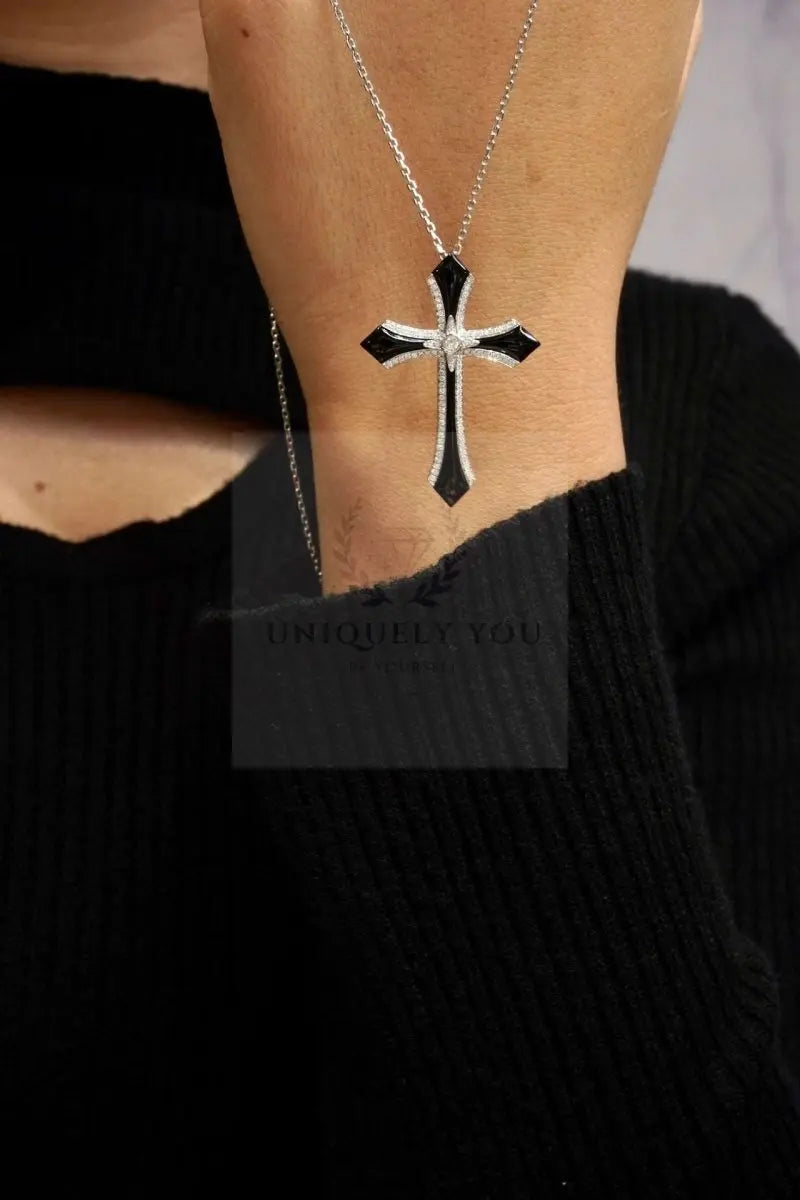 Black Onyx Diamond Cross Pendant - Uniquely You Online