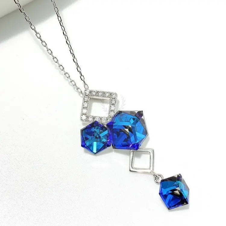 Blue Crystal Geometric Necklace - Uniquely You Online