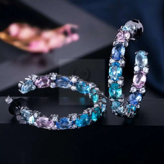 Purple/Blue Crystal Hoop Earrings - Uniquely You Online