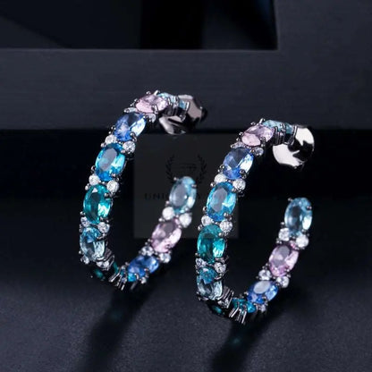 Purple/Blue Crystal Hoop Earrings