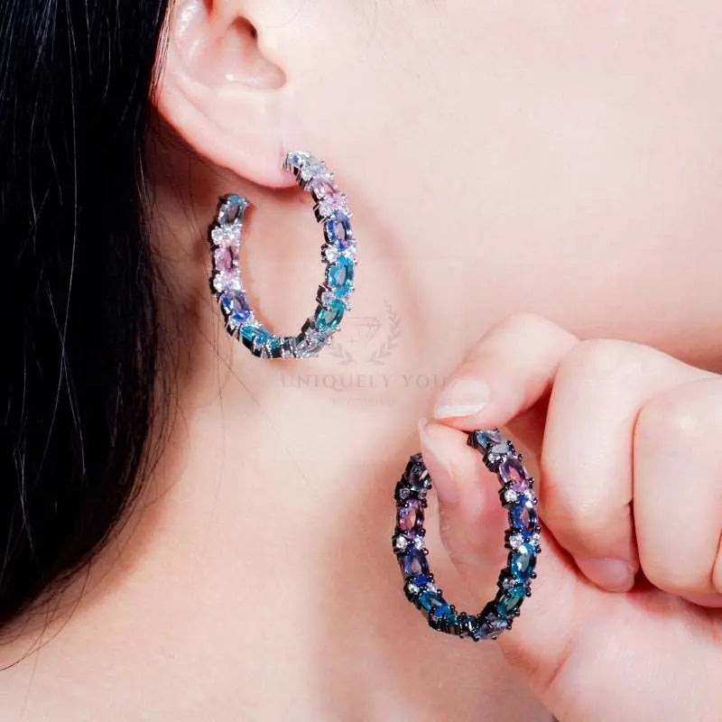 Purple/Blue Crystal Hoop Earrings