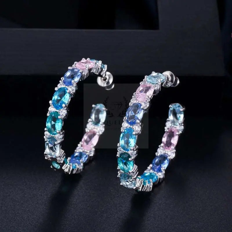 Purple/Blue Crystal Hoop Earrings