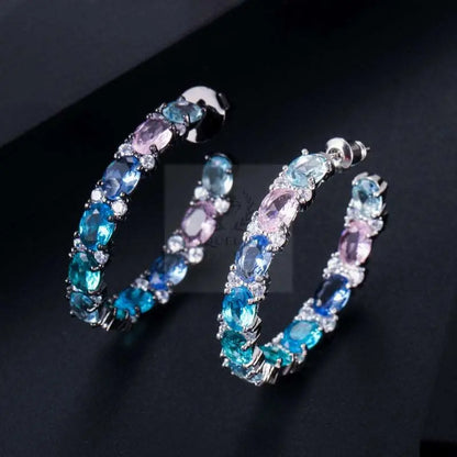 Purple/Blue Crystal Hoop Earrings