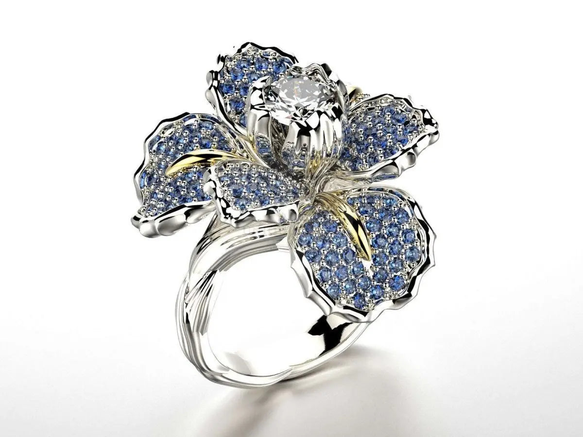 Blue Flower Woven Ring