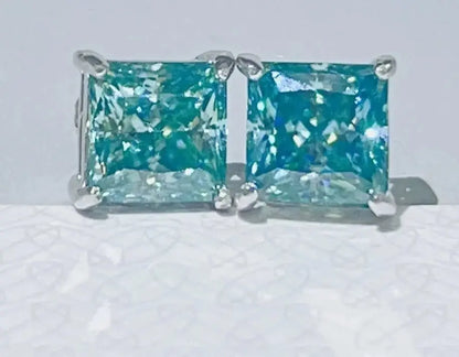 Blue Moissanite Stud Earrings (Screw Back)