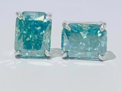 Blue Moissanite Stud Earrings (Screw Back)