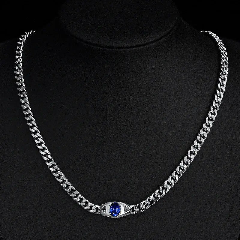 Blue Tanzanite Evil Eye Cuban Link Chain - Uniquely You Online