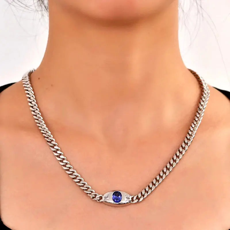 Blue Tanzanite Evil Eye Cuban Link Chain - Uniquely You Online