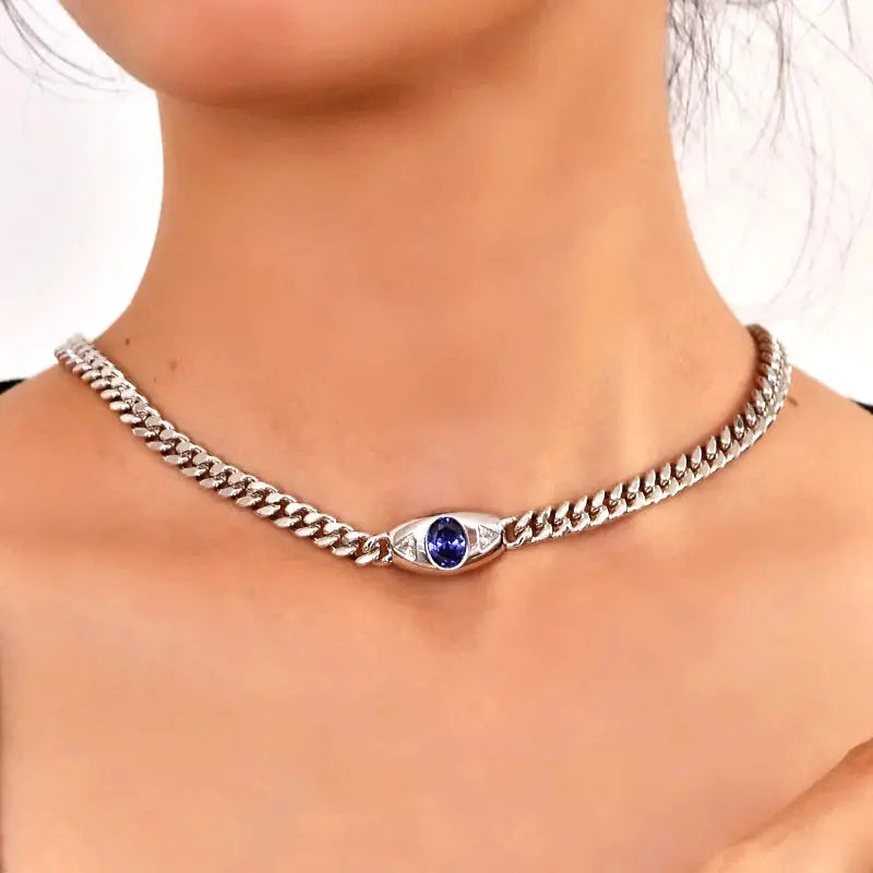 Blue Tanzanite Evil Eye Cuban Link Chain - Uniquely You Online