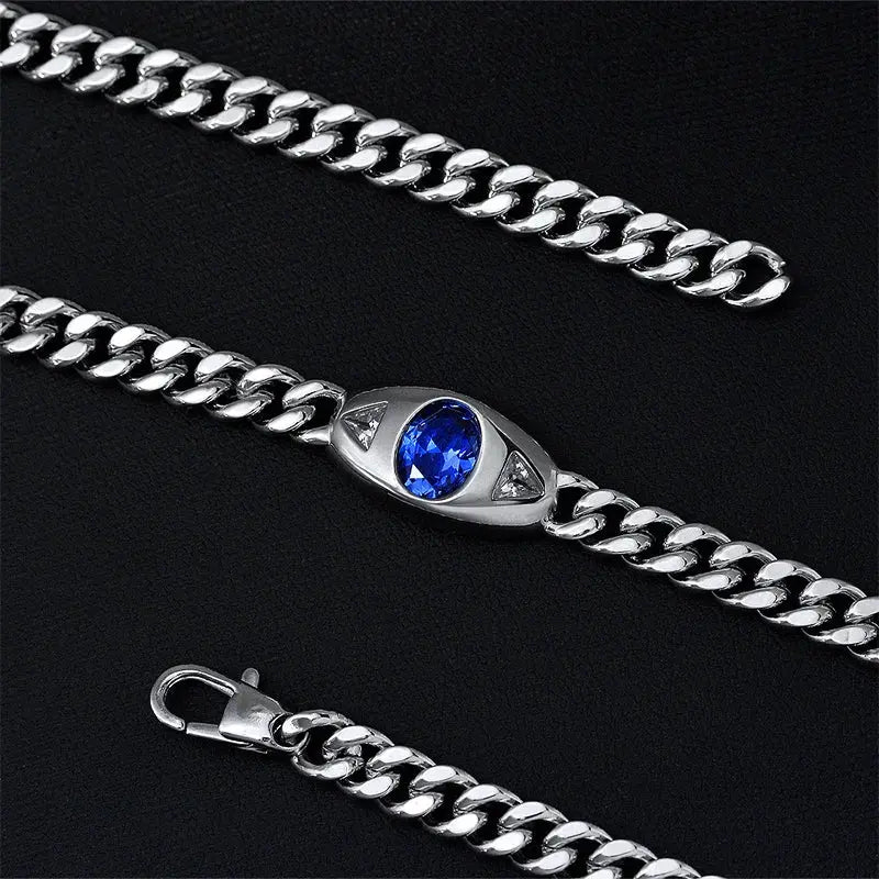 Blue Tanzanite Evil Eye Cuban Link Chain - Uniquely You Online