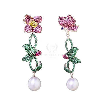 Butterfly Flower Pearl Earrings