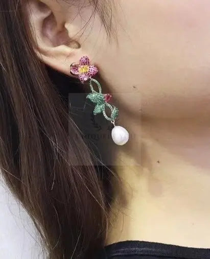 Butterfly Flower Pearl Earrings